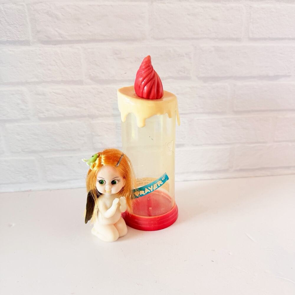 Vintage Yuletide Christmas Praying Angel Doll Toy Plastic Candle Case 1960s